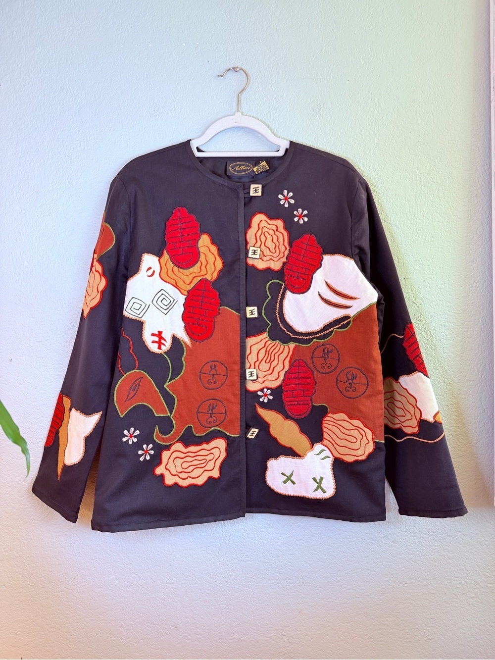 Vintage Allure Handmade Quilted Embroidered Boho Wearable Art Cotton Flax Coat M